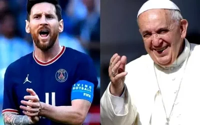 Pope Francis receives PSG shirt from Messi